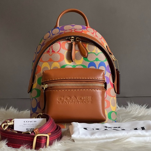 CJ878 - Coach Charter Backpack 18 in Rainbow Signature Canvas - Picture 11 of 12